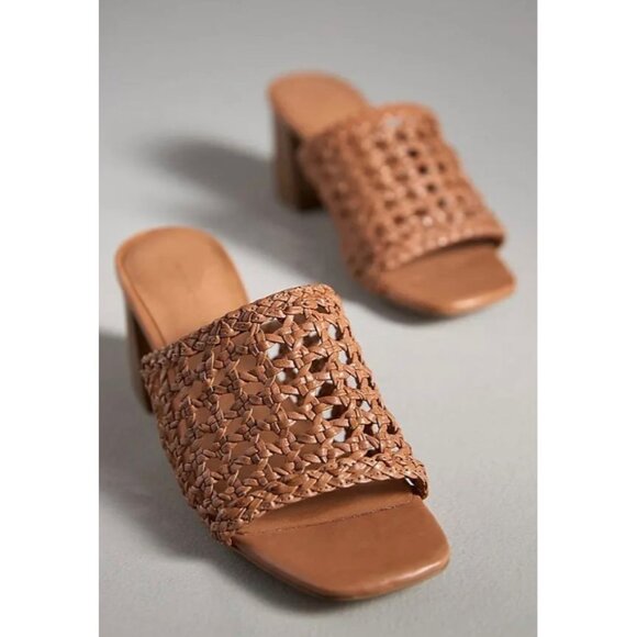 Anthropologie Woven Block-Heel Mule Sandals Size US 9-9.5 EU 40 Honey - Picture 1 of 4